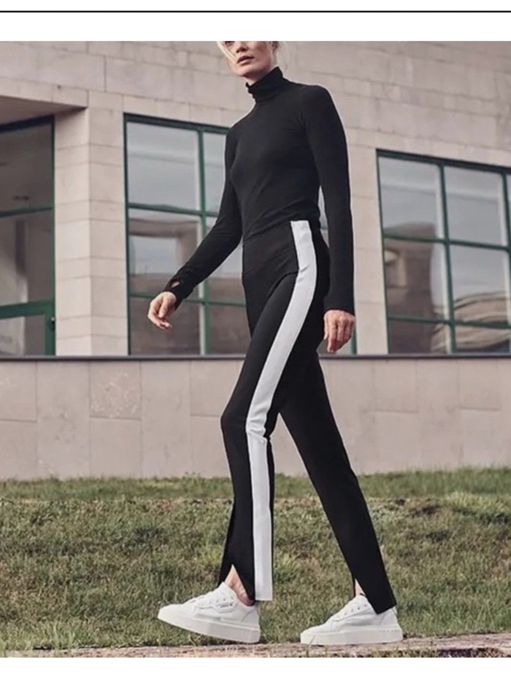 Athleta Interstellar Tight Black with White Stripe- 10
